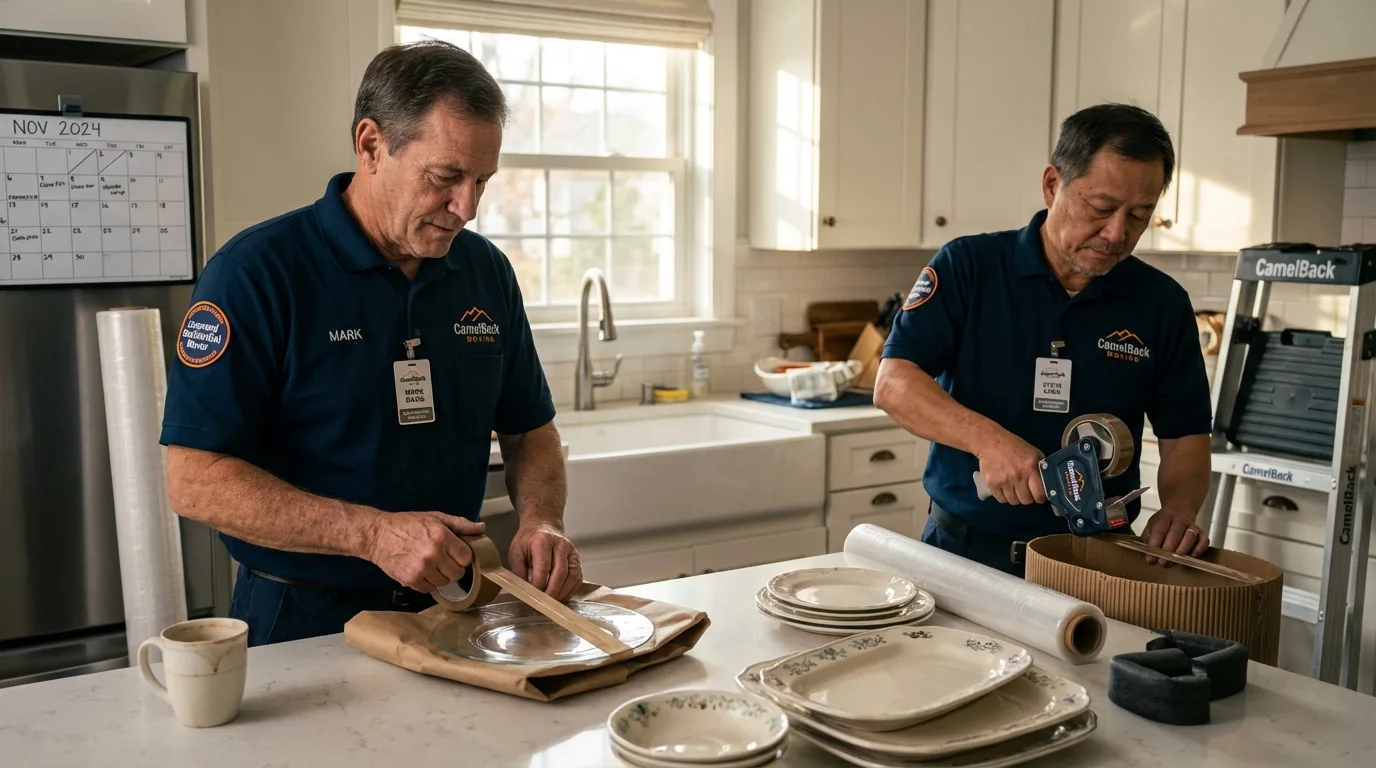 Professional crew packing kitchen dishware in Fairview, UT